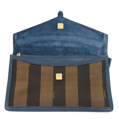 Fendi Pecan Pattern 8 M0284 Leather Canvas Blue Brown Clutch Bag 0475