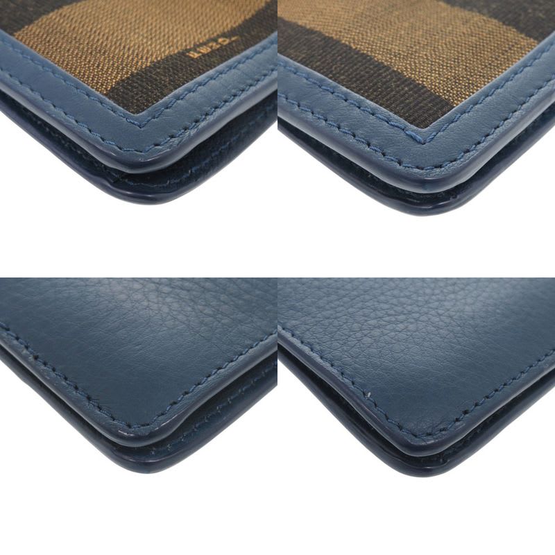 Fendi Pecan Pattern 8 M0284 Leather Canvas Blue Brown Clutch Bag 0475