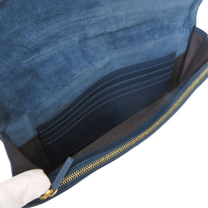 Fendi Pecan Pattern 8 M0284 Leather Canvas Blue Brown Clutch Bag 0475