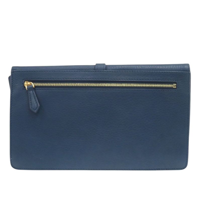 Fendi Pecan Pattern 8 M0284 Leather Canvas Blue Brown Clutch Bag 0475