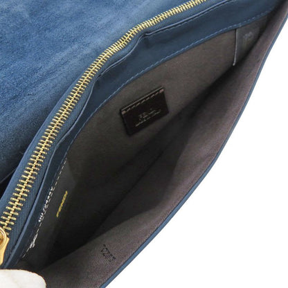 Fendi Pecan Pattern 8 M0284 Leather Canvas Blue Brown Clutch Bag 0475