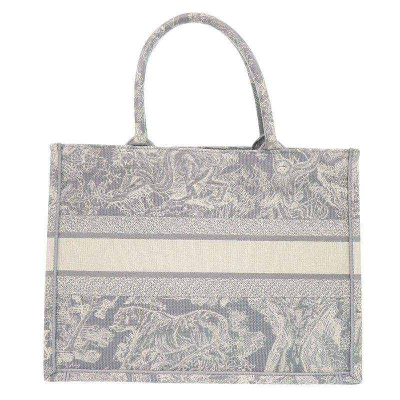 Christian Dior Book Tote Medium Toile de J Embroidery Canvas Gray Tote Bag 0384