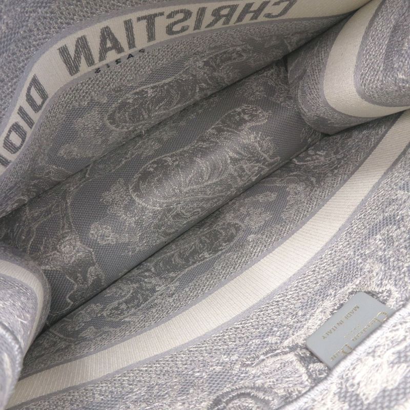 Christian Dior Book Tote Medium Toile de J Embroidery Canvas Gray Tote Bag 0384