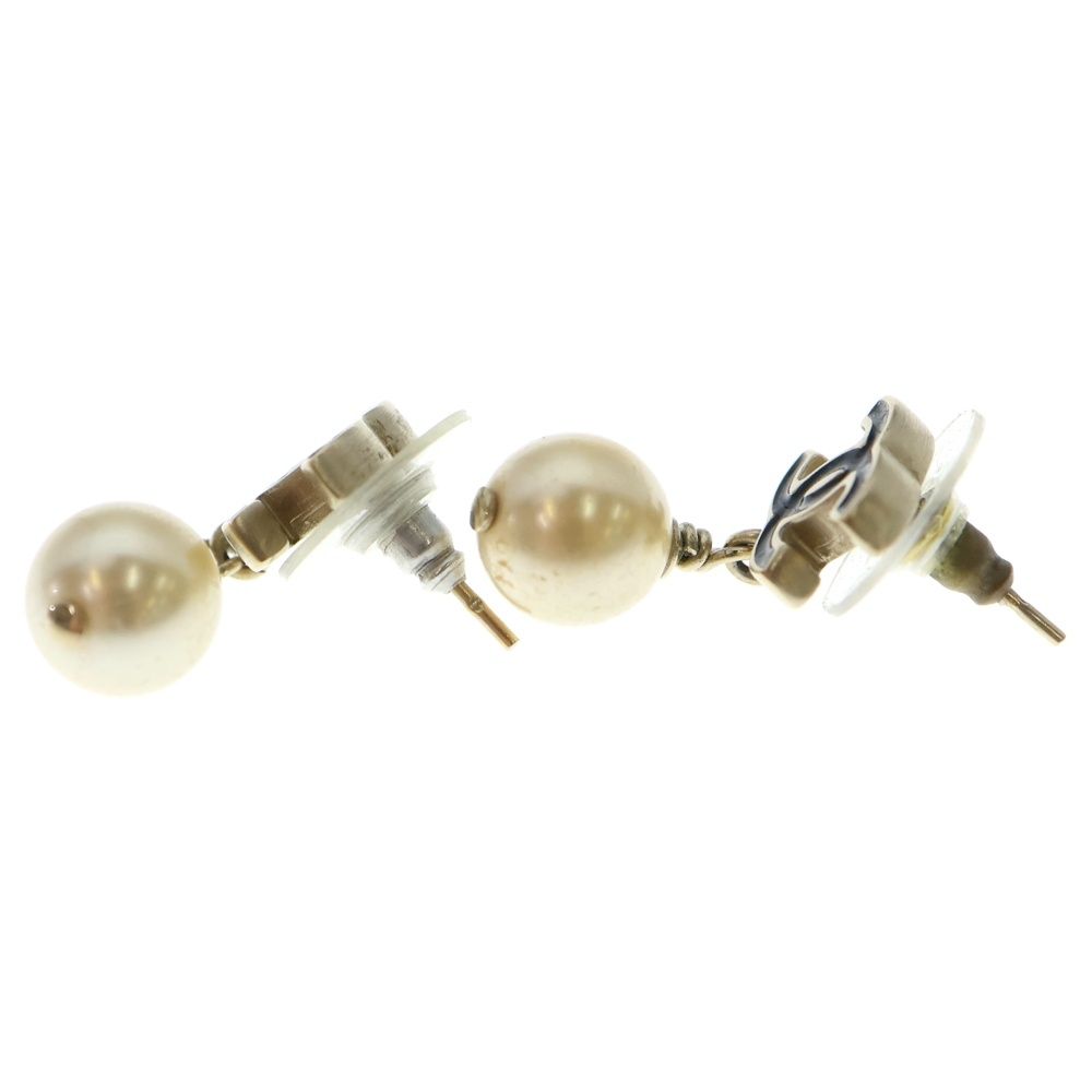 Chanel 10c Coco Mark Fake Pearl Earrings Black X Ivory Gold Hardware