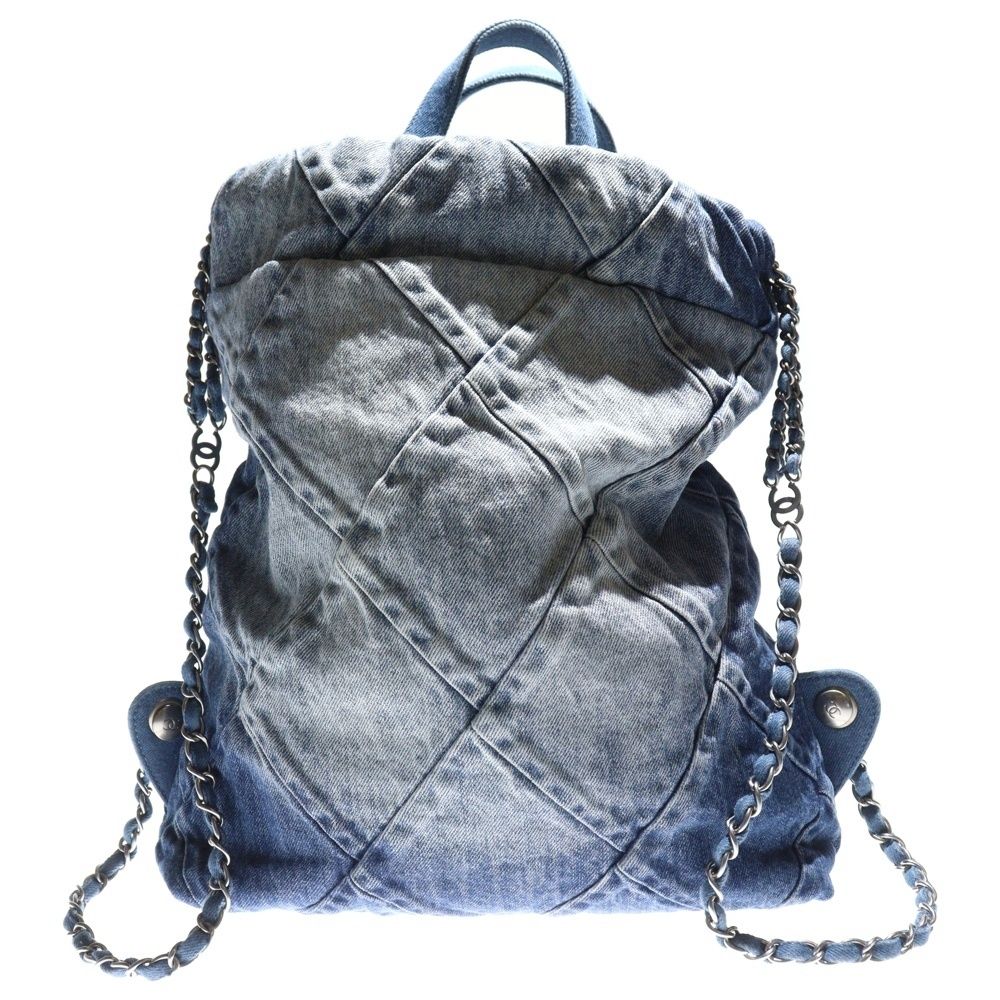 Chanel 22 Chain Backpack Rucksack Chain Bag Denim Light Blue As3859