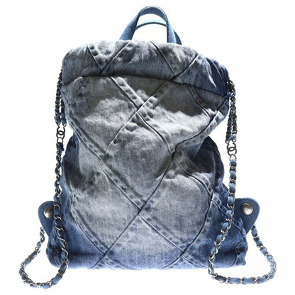 Chanel 22 Chain Backpack Rucksack Chain Bag Denim Light Blue As3859
