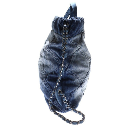Chanel 22 Chain Backpack Rucksack Chain Bag Denim Light Blue As3859