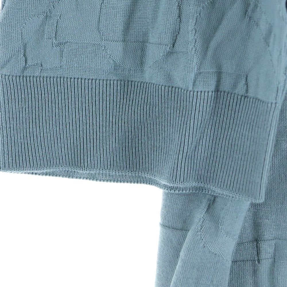 Hermes 25ss All-Over Pattern Jacquard Wool Knit Short Sleeve Polo Shirt Blue