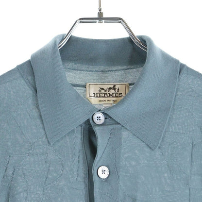 Hermes 25ss All-Over Pattern Jacquard Wool Knit Short Sleeve Polo Shirt Blue