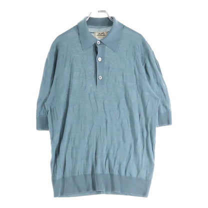 Hermes 25ss All-Over Pattern Jacquard Wool Knit Short Sleeve Polo Shirt Blue