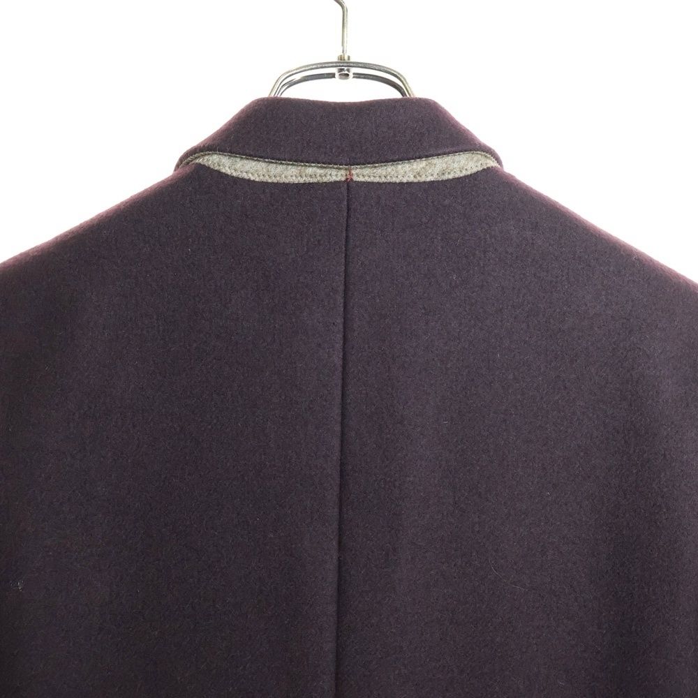 Hermes Winged Button Wool Chester Coat with Logo Patch Wine Red 51-5714