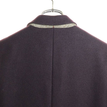 Hermes Winged Button Wool Chester Coat with Logo Patch Wine Red 51-5714