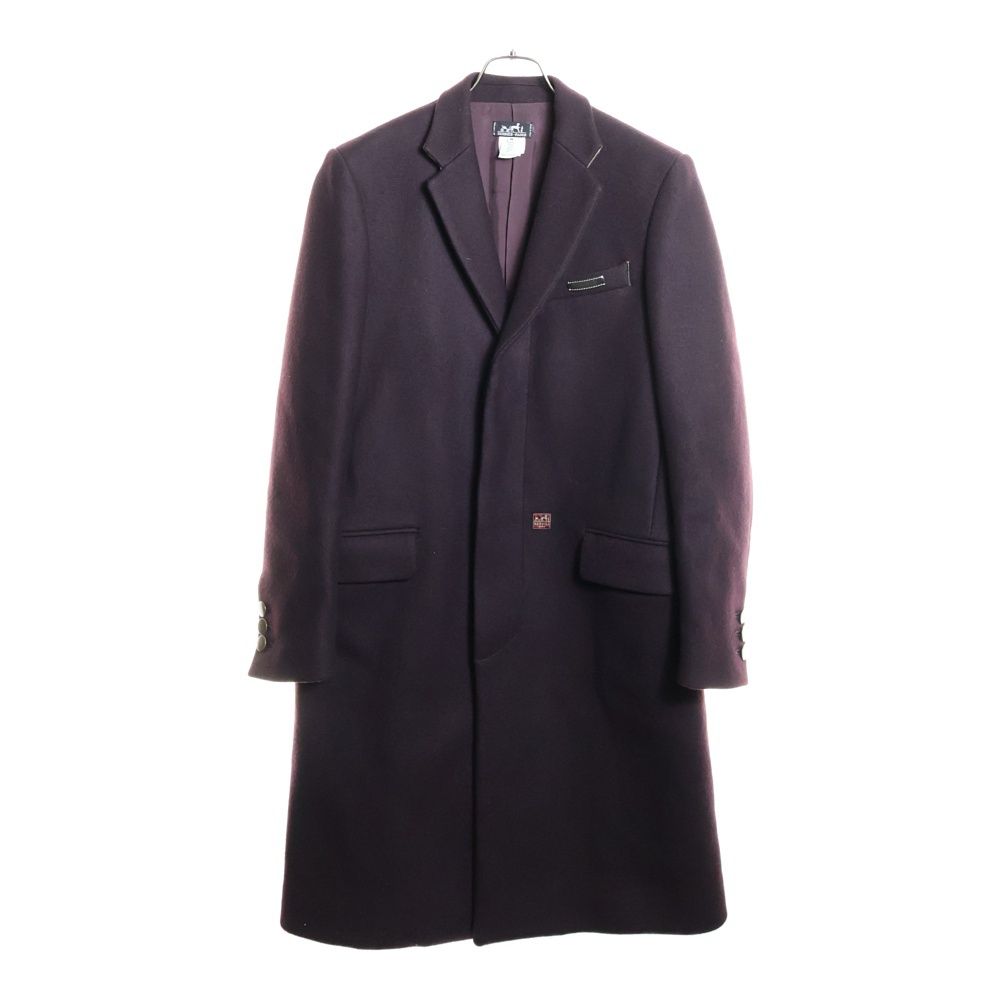 Hermes Winged Button Wool Chester Coat with Logo Patch Wine Red 51-5714