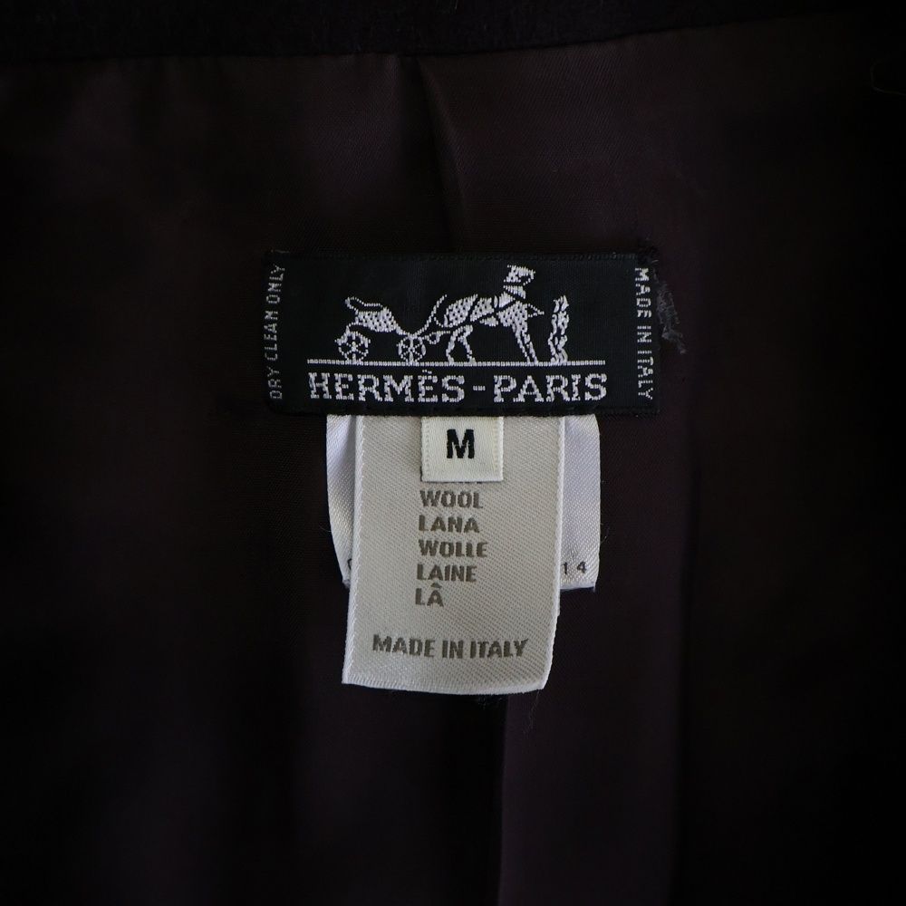 Hermes Winged Button Wool Chester Coat with Logo Patch Wine Red 51-5714