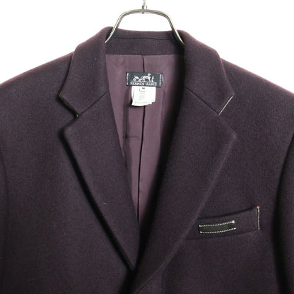 Hermes Winged Button Wool Chester Coat with Logo Patch Wine Red 51-5714