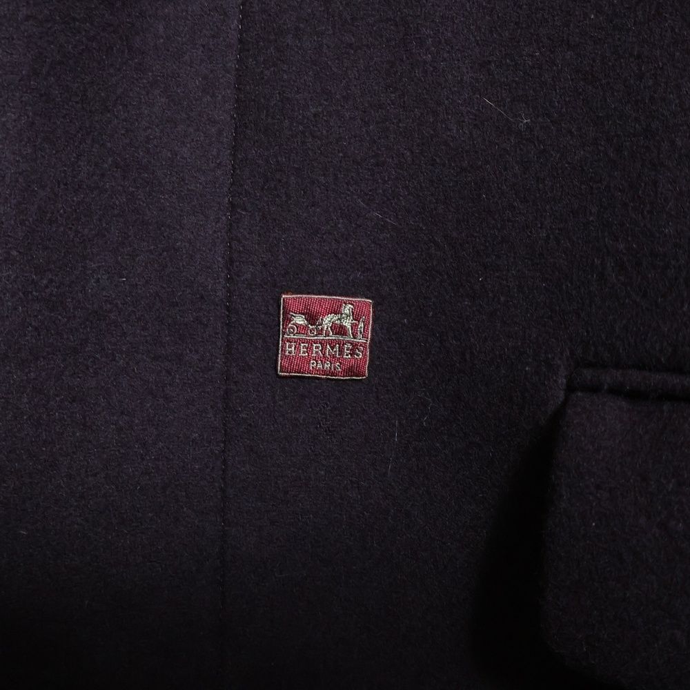 Hermes Winged Button Wool Chester Coat with Logo Patch Wine Red 51-5714