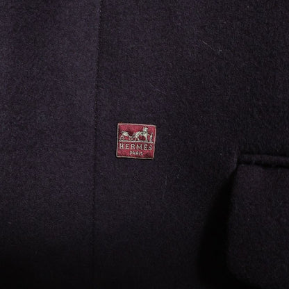 Hermes Winged Button Wool Chester Coat with Logo Patch Wine Red 51-5714