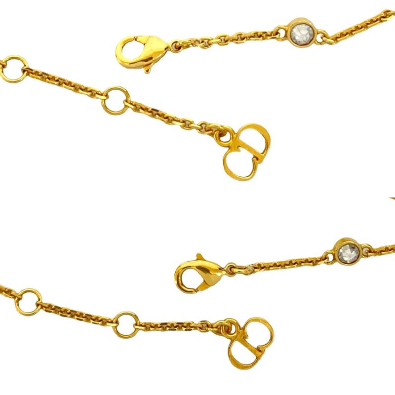Christian Dior CD Logo GP Rhinestone Fake Pearl Bracelet Gold 04991