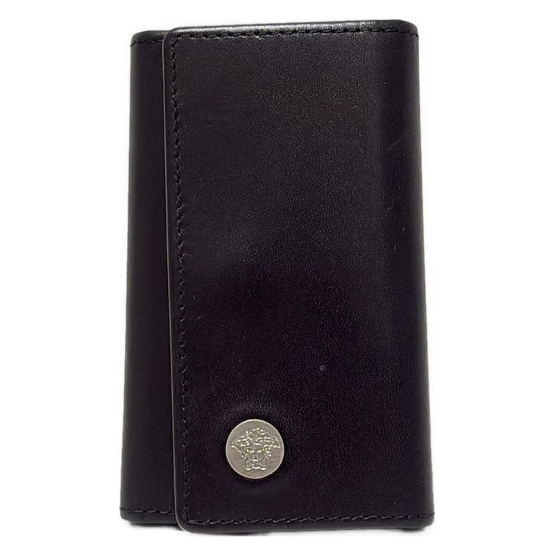 Versace Key Case - Black X Silver 6 Hooks Leather