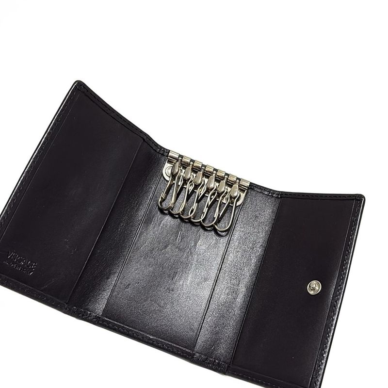 Versace Key Case - Black X Silver 6 Hooks Leather