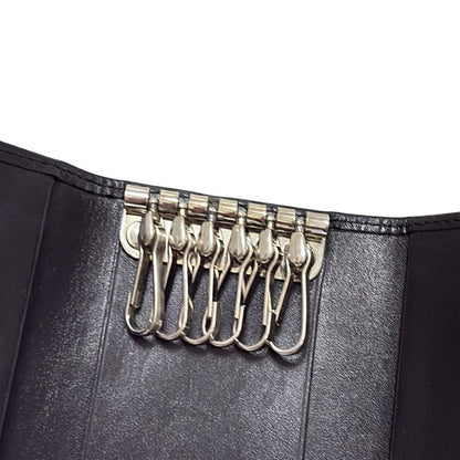 Versace Key Case - Black X Silver 6 Hooks Leather