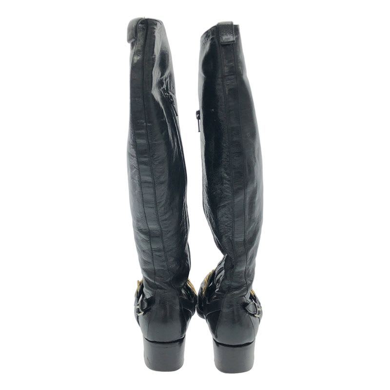 Balenciaga Ring Chain Strap Leather Long Boots Black 36 1 2