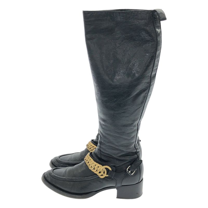 Balenciaga Ring Chain Strap Leather Long Boots Black 36 1 2