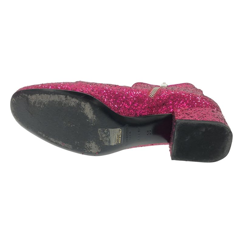 Saint Laurent Paris Side Zip Glitter Lame Short Boots Pink 36