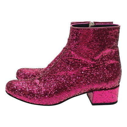 Saint Laurent Paris Side Zip Glitter Lame Short Boots Pink 36
