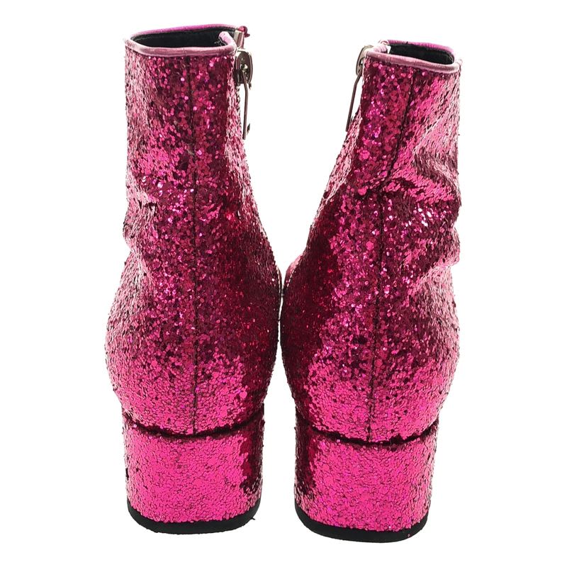 Saint Laurent Paris Side Zip Glitter Lame Short Boots Pink 36
