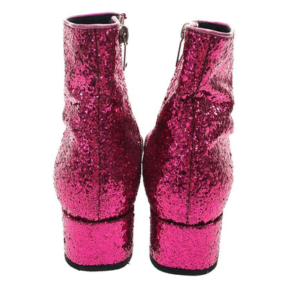 Saint Laurent Paris Side Zip Glitter Lame Short Boots Pink 36