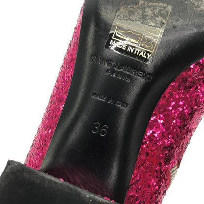 Saint Laurent Paris Side Zip Glitter Lame Short Boots Pink 36