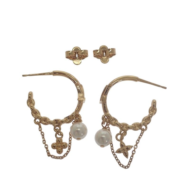 Louis Vuitton Blooming Pearl Earrings Metal Gold Ladies