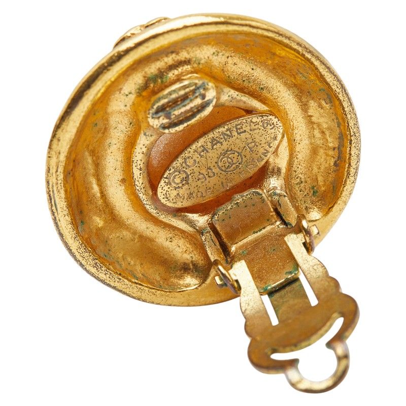 Chanel Cocomark Pearl Round Vintage Gold Plated Fake Pearl Ladies Chanel