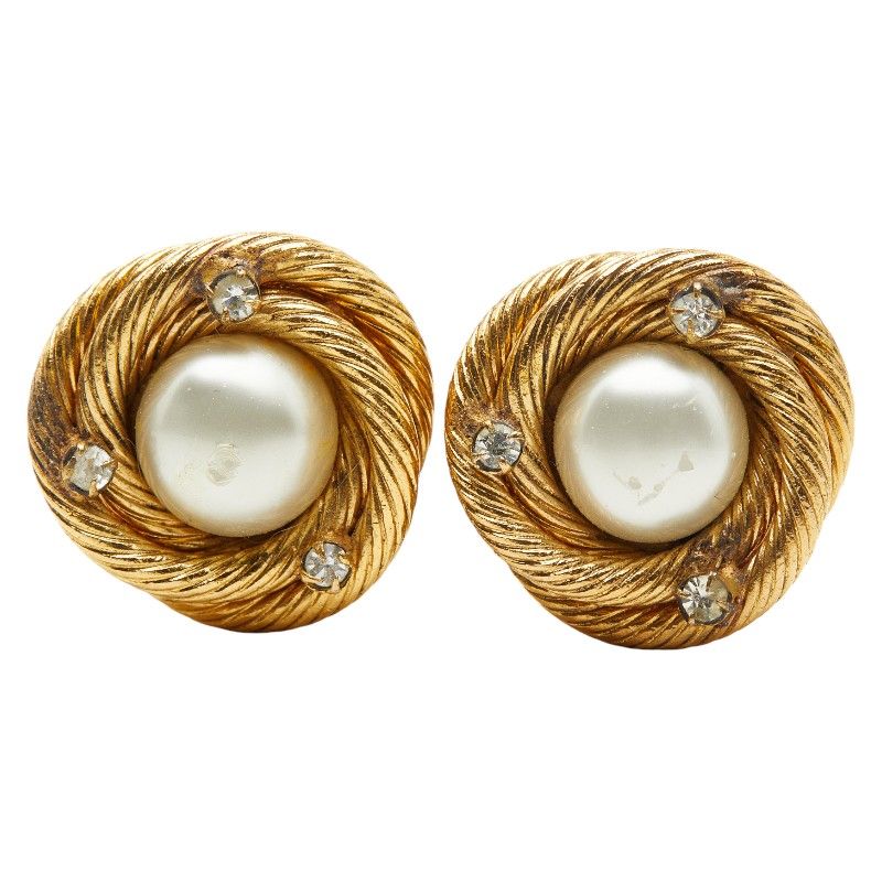 Chanel Pearl Rhinestone Round Gold Plated Fake Pearl Ladies Chanel