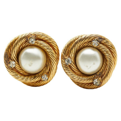 Chanel Pearl Rhinestone Round Gold Plated Fake Pearl Ladies Chanel
