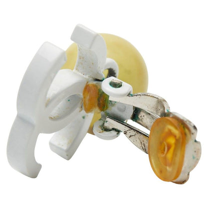Chanel Cocomark Earring Swing White Yellow Plastic Ladies Chanel