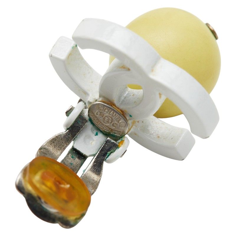 Chanel Cocomark Earring Swing White Yellow Plastic Ladies Chanel