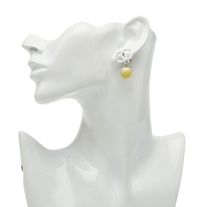 Chanel Cocomark Earring Swing White Yellow Plastic Ladies Chanel