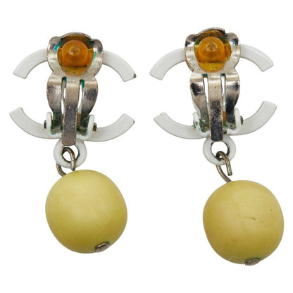 Chanel Cocomark Earring Swing White Yellow Plastic Ladies Chanel