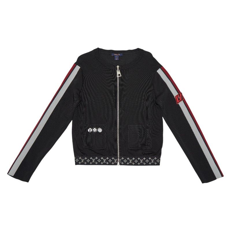Louis Vuitton LV Logo Zip Up Blouson Size: S Black Multicolor Rayon Silk