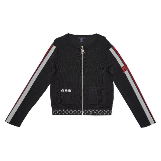 Louis Vuitton LV Logo Zip Up Blouson Size: S Black Multicolor Rayon Silk