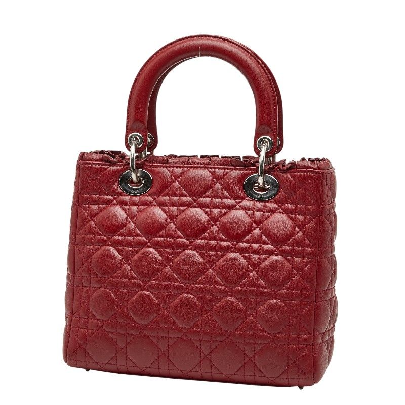 Dior Cannage Lady Dior Handbag Shoulder Bag 2WAY Wine Red Lambskin Ladies Dior