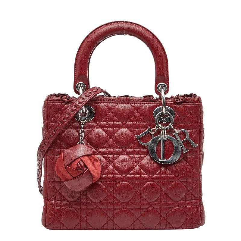 Dior Cannage Lady Dior Handbag Shoulder Bag 2WAY Wine Red Lambskin Ladies Dior