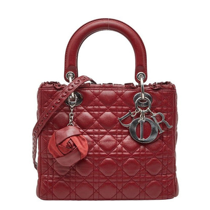 Dior Cannage Lady Dior Handbag Shoulder Bag 2WAY Wine Red Lambskin Ladies Dior