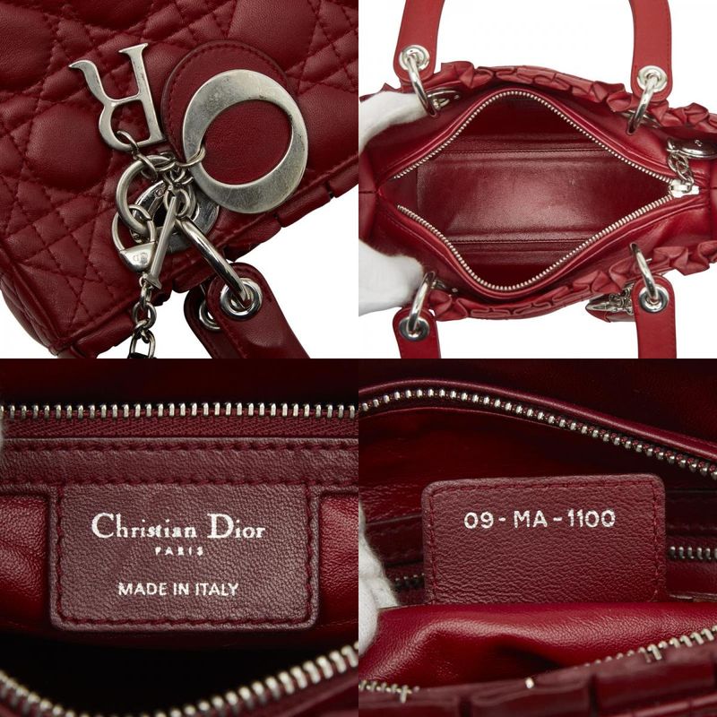 Dior Cannage Lady Dior Handbag Shoulder Bag 2WAY Wine Red Lambskin Ladies Dior