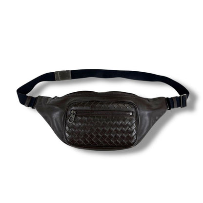 Bottega Veneta Intrecciato Leather Waist Pouch Crossbody Bag Dark Brown