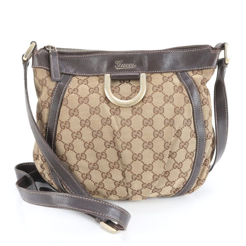 Gucci GG Canvas Abbey 203257 Leather Shoulder Bag Crossbody Brown Women's EUE