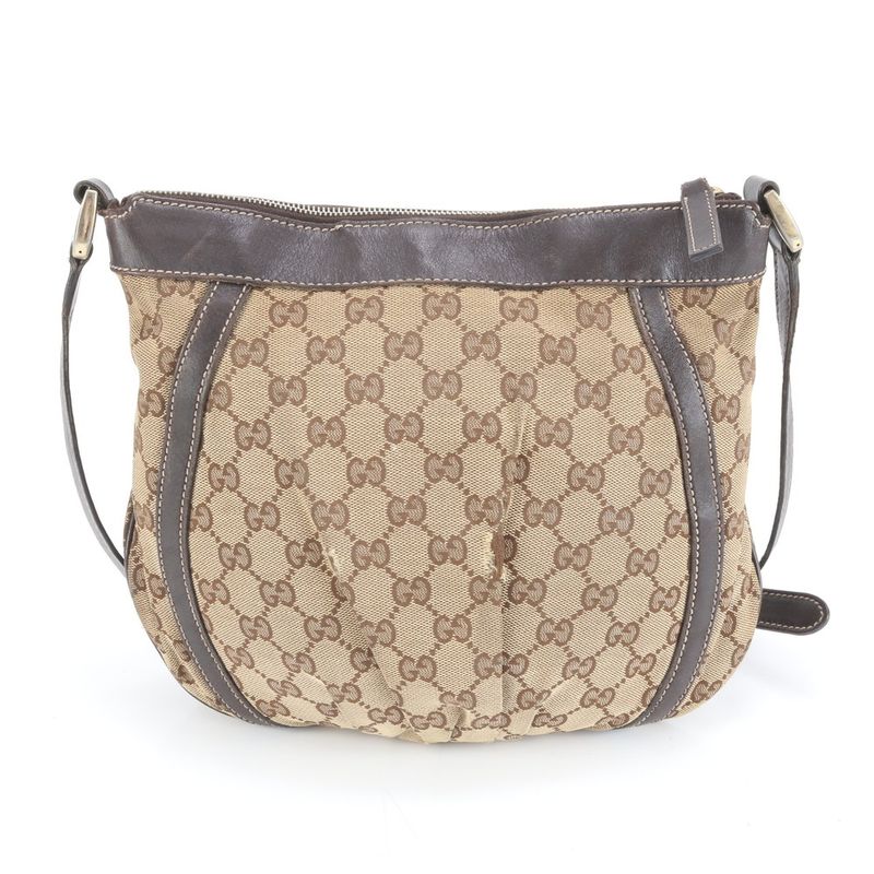 Gucci GG Canvas Abbey 203257 Leather Shoulder Bag Crossbody Brown Women's EUE
