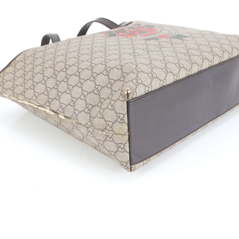 Gucci GG Supreme Rose Tattoo Print 257245 Leather Tote Bag Shoulder A4 Ladies